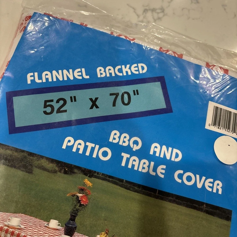 VTG Vinyl Flannel Back Tablecloth 52 x 70 Red White Check Pattern Barbecue NEW